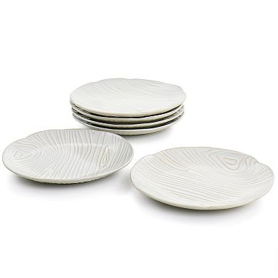 Gibson Everyday 6 Piece Wood Patterned Dessert Plate Set in Off-White
