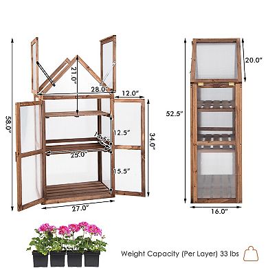 Cold Frame Mini Wooden Greenhouse for Vegetable and Flower-Brown