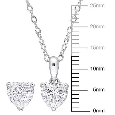 Stella Grace Sterling Silver Lab-Created Moissanite Heart Solitaire Earrings & Pendant Necklace Set