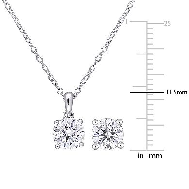 Stella Grace Sterling Silver 3 Carat T.W Lab-Created Moissanite Solitaire Earrings & Pendant with Chain