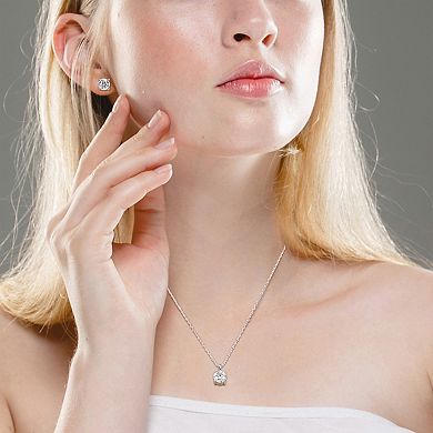 Stella Grace Sterling Silver 3 Carat T.W Lab-Created Moissanite Solitaire Earrings & Pendant with Chain