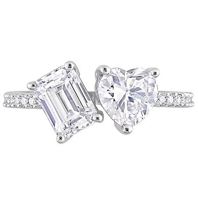 Stella Grace Sterling Silver Lab-Created Moissanite Octagon Heart Two-Stone Ring