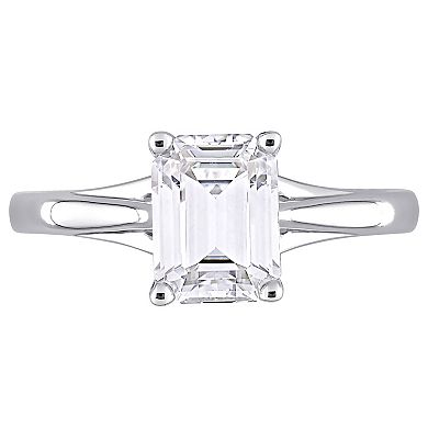 Stella Grace 14k White Gold Emerald Cut Lab-Created Moissanite Solitaire Ring