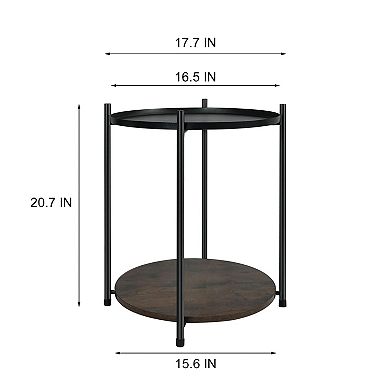 21 inch Tall Black Top End Table with  Iron Removable Tray