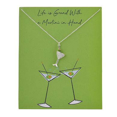 Silver Tone Martini Glass Pendant Necklace