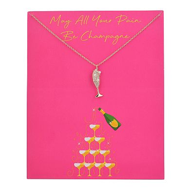 May All Your Pain be Champagne Glass Pendant Necklace and Greeting Card Set