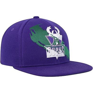 Men's Mitchell & Ness Purple Milwaukee Bucks Paint By Numbers Snapback Hat