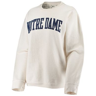 Women's Pressbox White Notre Dame Fighting Irish Comfy Cord Vintage Wash Basic Arch Pullover Sweatshirt