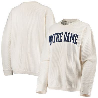 Women's Pressbox White Notre Dame Fighting Irish Comfy Cord Vintage Wash Basic Arch Pullover Sweatshirt