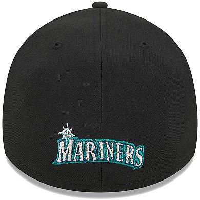 Men's New Era Black Seattle Mariners Logo 39THIRTY Flex Hat