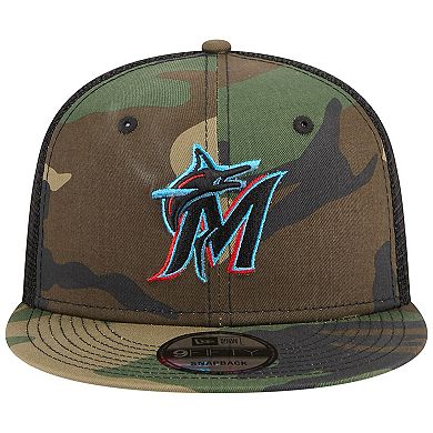 Men's New Era Camo Miami Marlins Woodland Camo Trucker 9FIFTY Snapback Hat