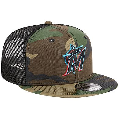 Men's New Era Camo Miami Marlins Woodland Camo Trucker 9FIFTY Snapback Hat