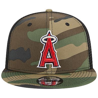 Men's New Era Camo Los Angeles Angels Woodland Camo Trucker 9FIFTY Snapback Hat