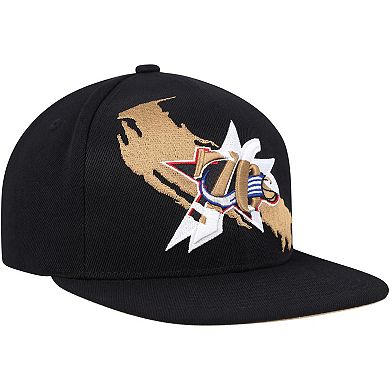 Men's Mitchell & Ness Black Philadelphia 76ers Paint By Numbers Snapback Hat