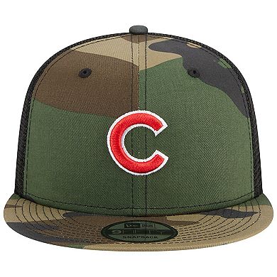 Men's New Era Camo Chicago Cubs Woodland Camo Trucker 9FIFTY Snapback Hat