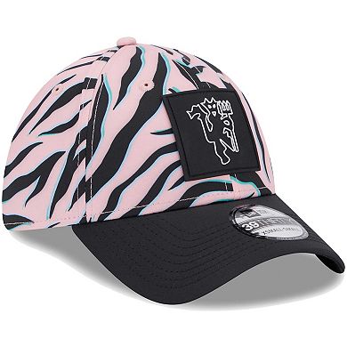 Men's New Era Pink/Black Manchester United Zebra All Over Print 39THIRTY Flex Hat