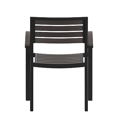 Flash Furniture Lark Stackable Faux Teak Patio Chair 2-piece Set