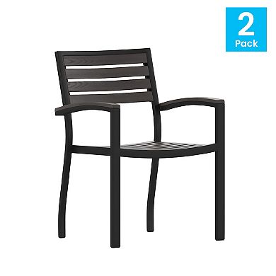 Flash Furniture Lark Stackable Faux Teak Patio Chair 2-piece Set