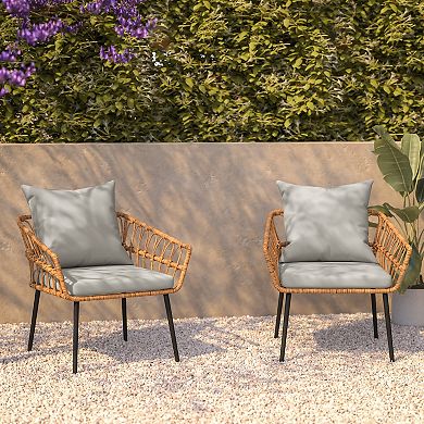 Flash Furniture Evin Boho Indoor / Outdoor Rattan Wicker Patio Chair 2-piece Set