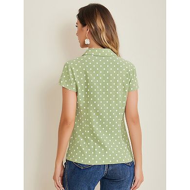 Women's Short Sleeve Tops Vintage Polka Dots Button Up Shirt