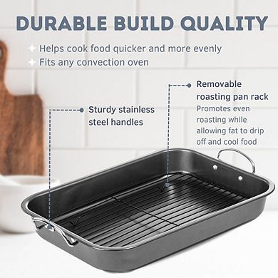 Non-Stick Carbon Steel Roasting Pan with Rack, Flat Rack