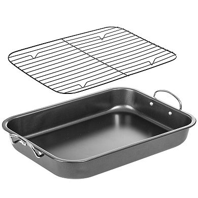 Non-Stick Carbon Steel Roasting Pan with Rack, Flat Rack