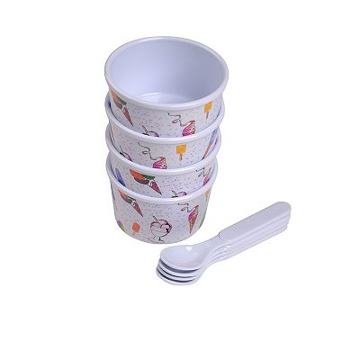 8-Piece Melamine Ice Cream Cups with Spoons Set