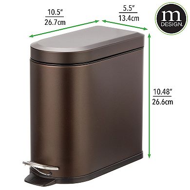 mDesign Small 1.3 Gallon D-Shape Metal Step Trash Can for Bathroom