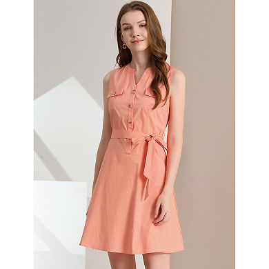 Women's Sleeveless Crew Neck Summer Short Shirt Dress