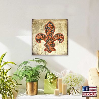 G.Debrekht Cross Fleur De Lis Wooden Gold Plated Wall Art by Museum Icon Celtic Décor