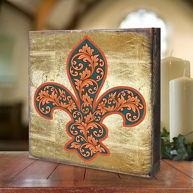 G.Debrekht Cross Fleur De Lis Wooden Gold Plated Wall Art by Museum Icon Celtic Décor