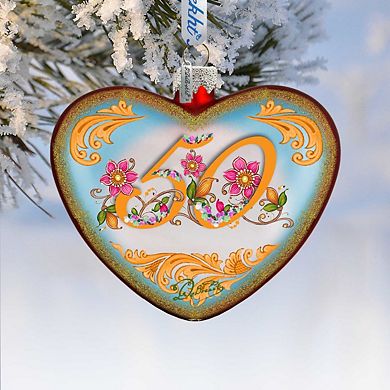 G.Debrekht 50th Anniversary Heart Glass Ornament by G. DeBrekht Decor Christmas Decor - 753-006