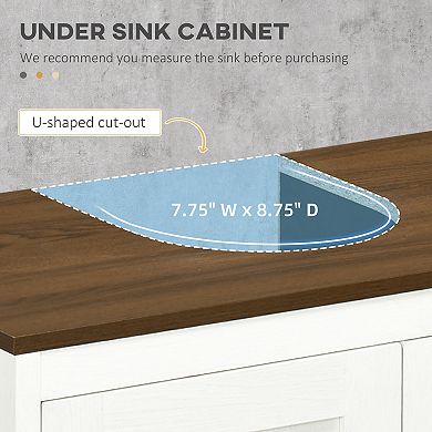 kleankin Modern Bathroom Sink Cabinet, Floor Standing Under Sink Cabinet, Freestanding Storage Cupboard with Adjustable Shelf, Double Doors, Antique White