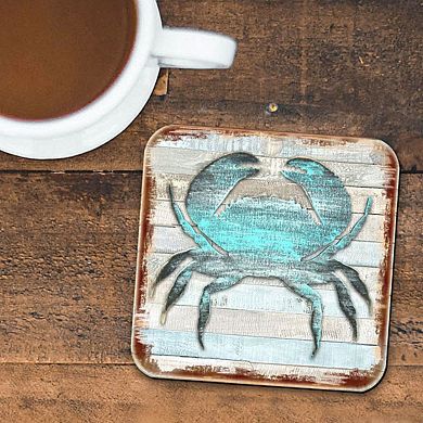 Crab Coastal Wooden Cork Coasters Gift Set of 4 by Nature Wonders