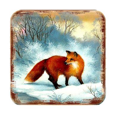 Fox Wooden Cork Coasters Gift Set of 4 by Nature Wonders