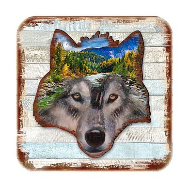 Wolf Face Wooden Cork Coasters Gift Set of 4 by Nature Wonders