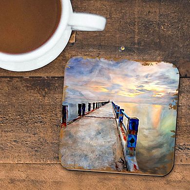 Pier Coastal Wooden Cork Coasters Gift Set of 4 by Nature Wonders