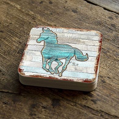 Horse Wooden Cork Coasters Gift Set of 4 by Nature Wonders