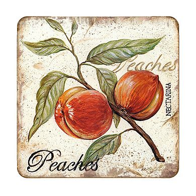 Peaches Wooden Cork Coasters Gift Set of 4 by Nature Wonders