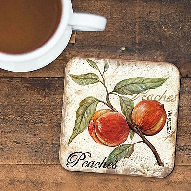 Peaches Wooden Cork Coasters Gift Set of 4 by Nature Wonders