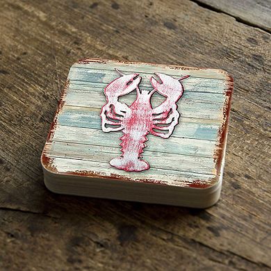 Lobster Coastal Wooden Cork Coasters Gift Set of 4 by Nature Wonders