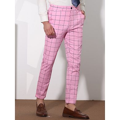 Men's Plaid Dress Slim Fit Checked Business Pants With Pockets