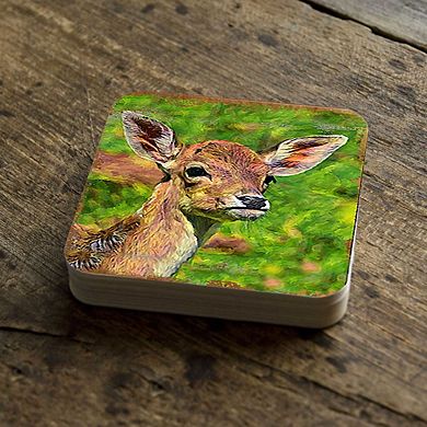 Deer Face Wooden Cork Coasters Gift Set of 4 by Nature Wonders