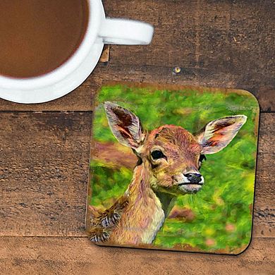 Deer Face Wooden Cork Coasters Gift Set of 4 by Nature Wonders