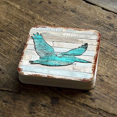 Pelican Coastal Wooden Cork Coasters Gift Set of 4 by Nature Wonders