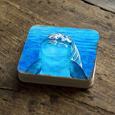 Dolphin Coastal Wooden Cork Coasters Gift Set of 4 by Nature Wonders
