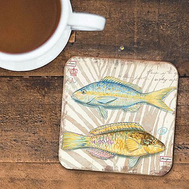 Fish Coastal Wooden Cork Coasters Gift Set of 4 by Nature Wonders