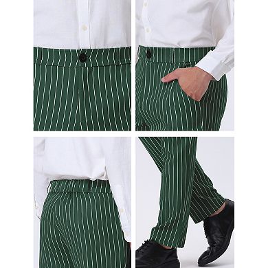 Men's Striped Dress Pants Straight Fit Office Work Suit Trousers