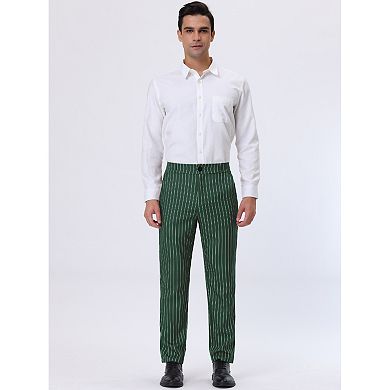 Men's Striped Dress Pants Straight Fit Office Work Suit Trousers