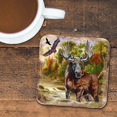 Moose Wooden Cork Coasters Gift Set of 4 by Nature Wonders